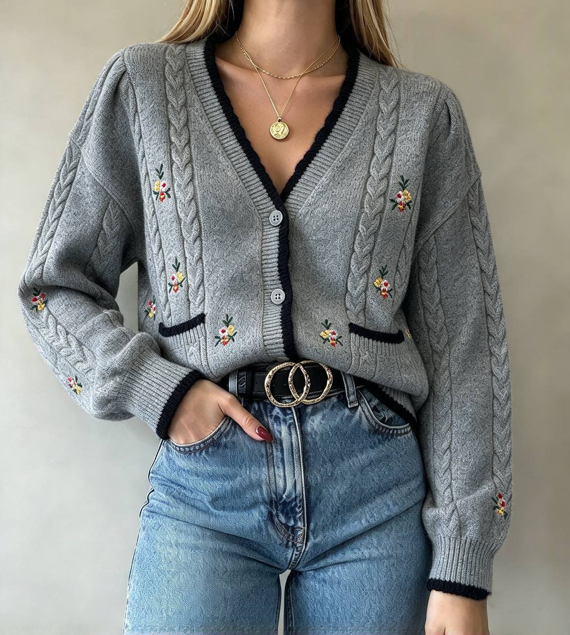 Saco bordado unitalla gris