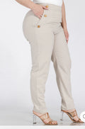 Pantalón Beige Elegante Plus Size Botones Dorados